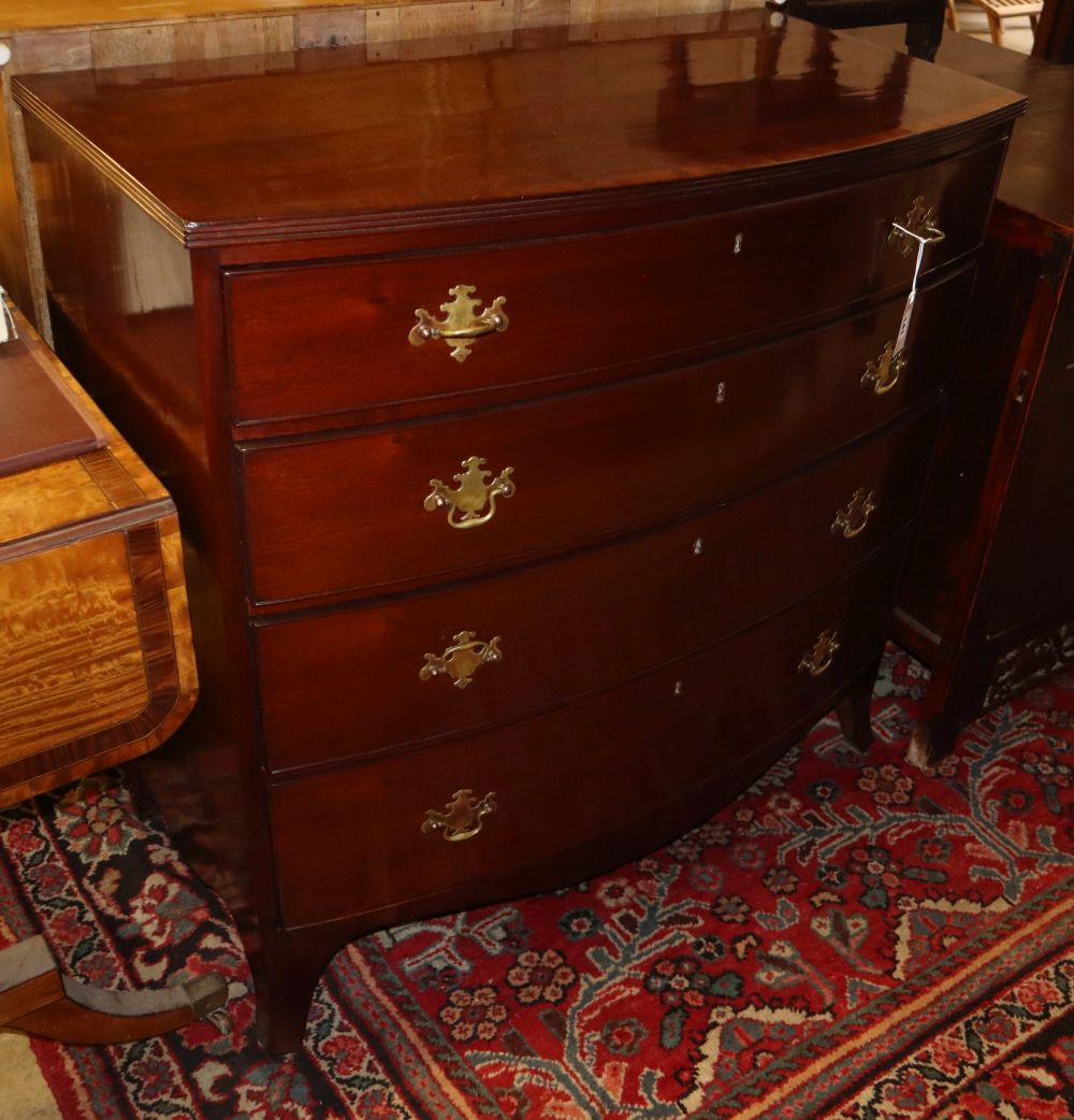 A late Georgian mahogany bowfront chest of drawers, W.100cm, D.52cm, D.98cm